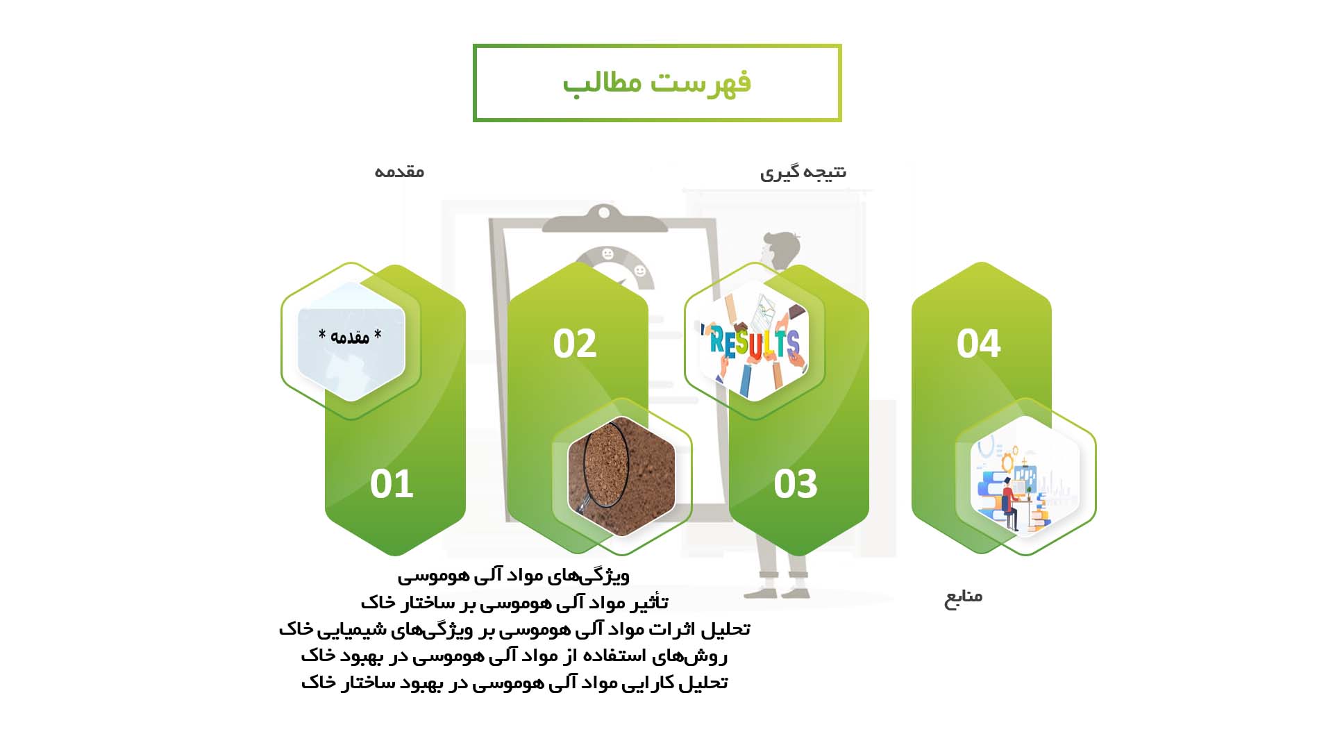 پاورپوینت در مورد تاثیر مواد آلی هوموسی بر بهبود ساختار خاک‌های کشاورزی